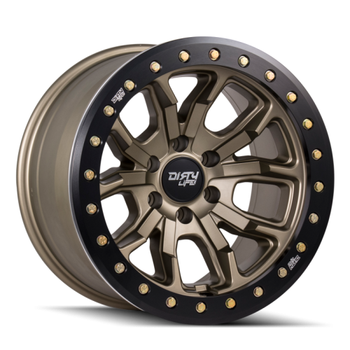 Dirty Life 9303 DT-1 17×9 / 5×127 BP / -12mm Offset / 78.1mm Hub Satin Gold Wheel – Sim. Beadlock